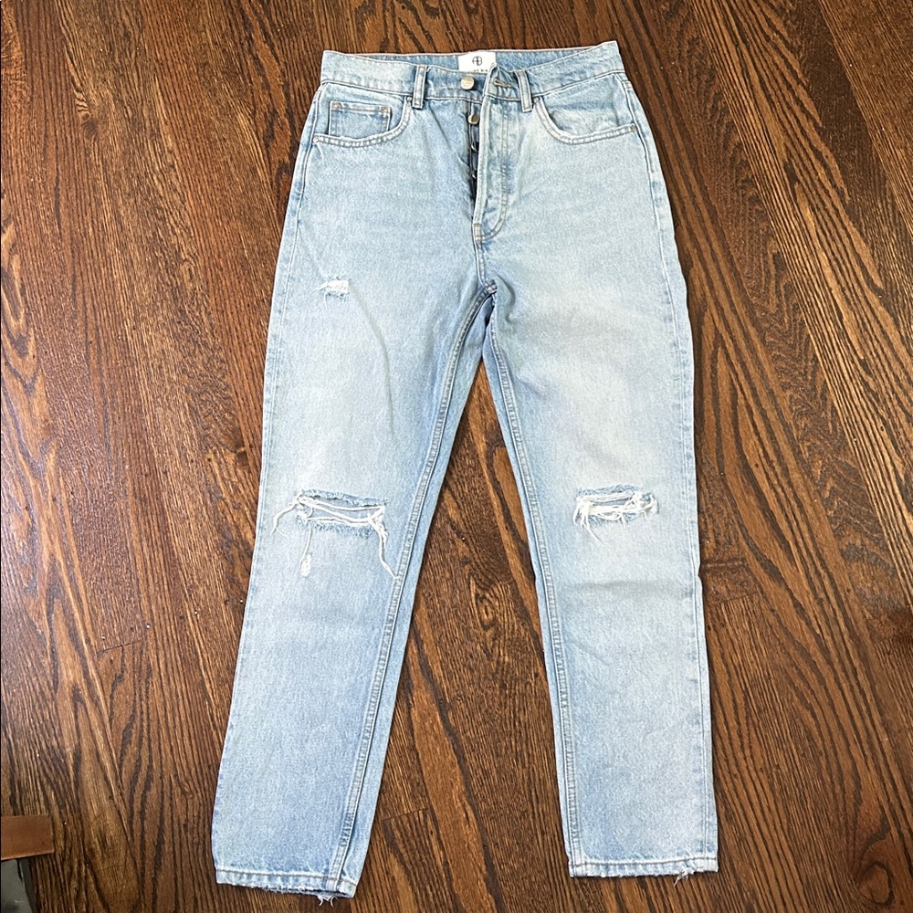 ANINE BING Sonya 100% Cotton Denim Jeans Destructed Classic Blue Size 28